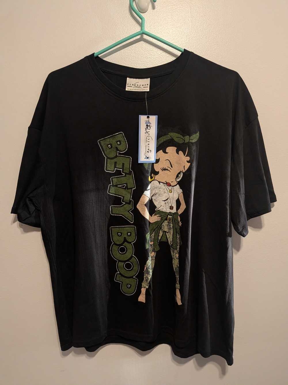 Betty Boop Black Tee with Olive Green Graphic